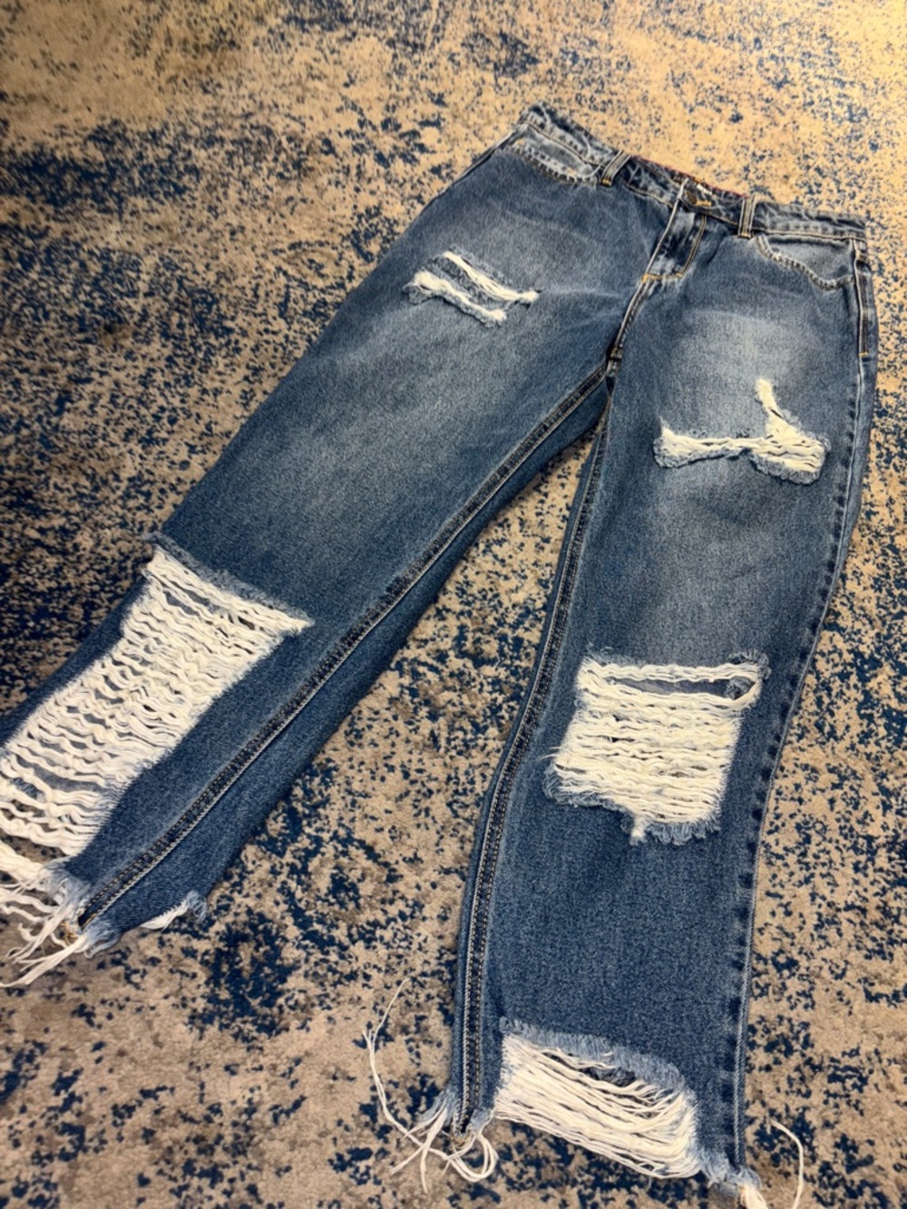 Fashion Nova Distressed Straight Leg Blue Denim Jeans